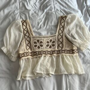 Offer a Price NWT SHEIN Crochet Detail Puff Sleeve Peplum Top White / S(4)